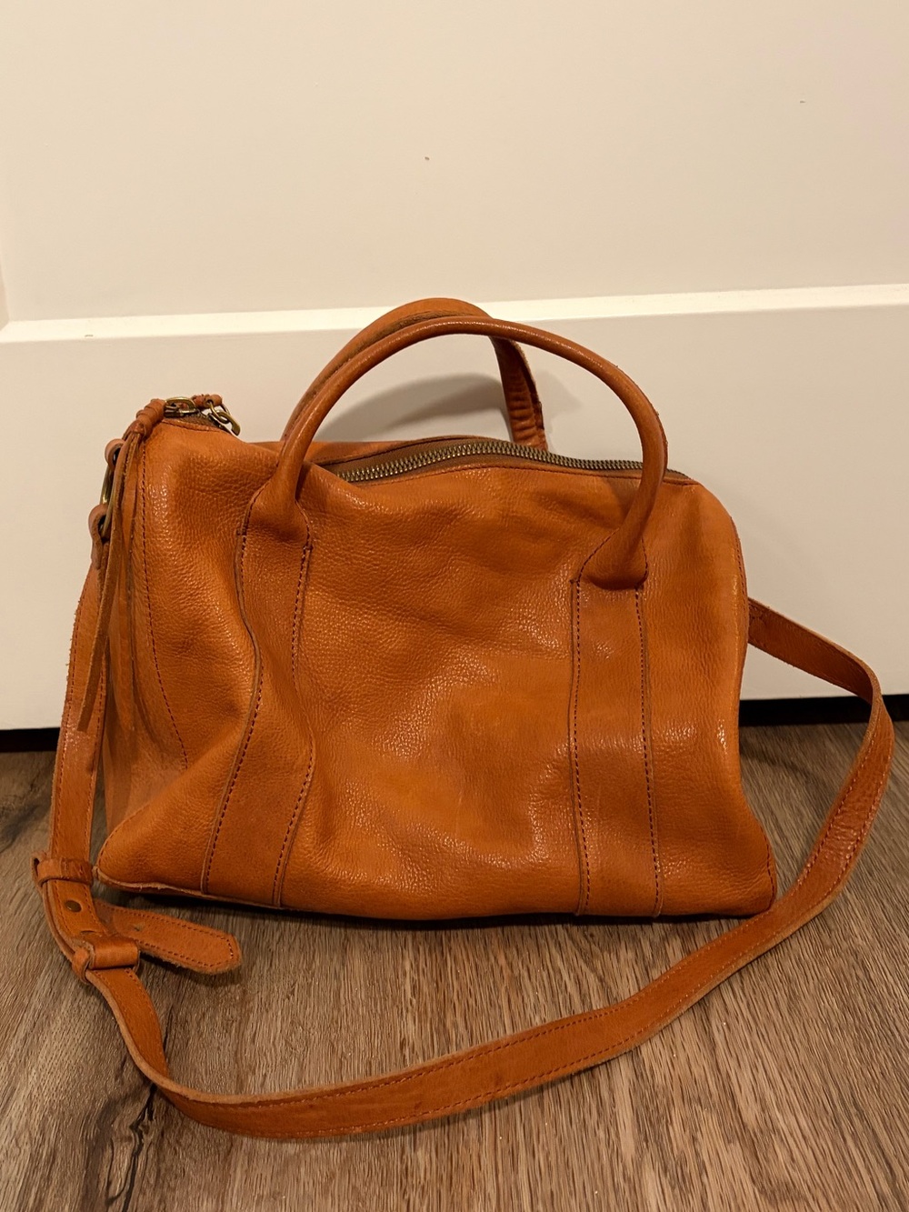Madewell Tan Leather Satchel Bag with Crossbody Strap